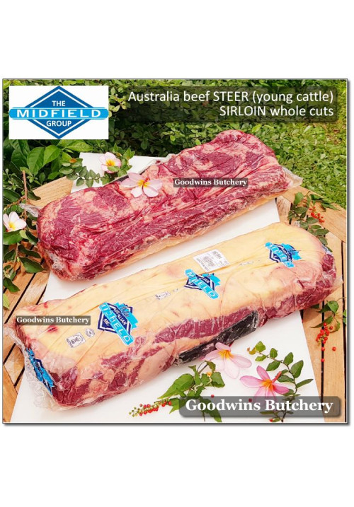 Beef Sirloin Striploin Porterhouse Has Luar aged chilled whole cut Australia STEER (young cattle) MIDFIELD +/- 5kg (price/kg) PREORDER 2-3 days notice